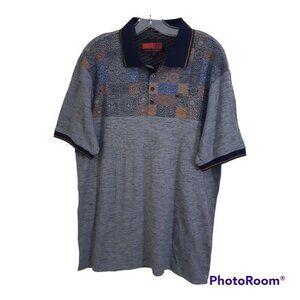 Vincent DAmerique Mens XL Cotton Polo Shirt Navy Blue Mixed Print Breathable